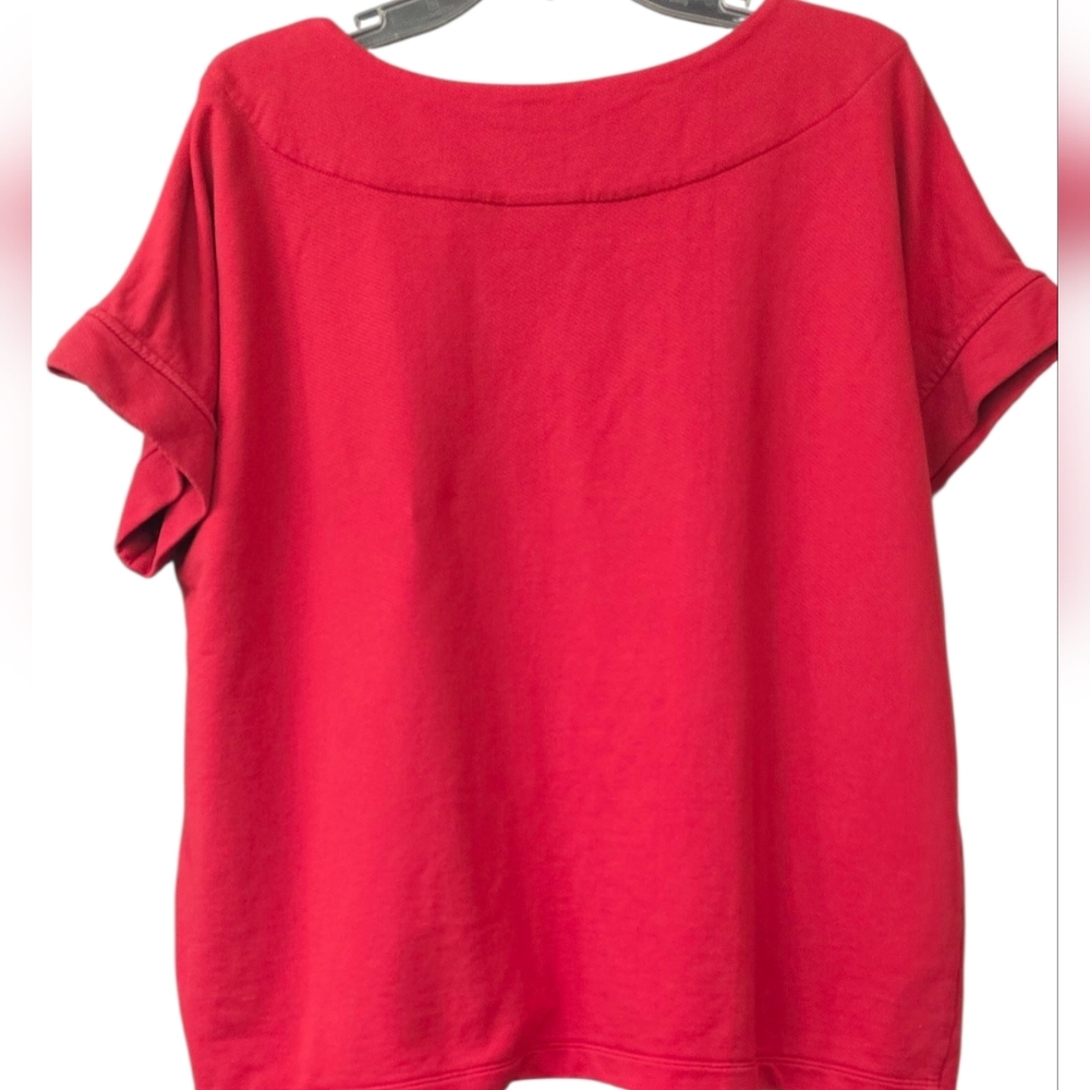 J. Jill Coral-Red Short Sleeve V-Notch Top Size L - Picture 3 of 5